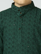 Joban Fashion Kids Island Full Sleeves Cotton Kurta and Pyjama Set with Sequin work - Green - Distacart