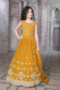 Kids Wedding Designer Yellow Georgette Lehenga Choli - Aaradhna