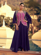 Anaita violet Chinon Readymade Shrug Suit with Heavy Embroidery Work - Distacart