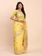 Shree Shyam Fashion Linen Cotton Yellow Saree - Distacart
