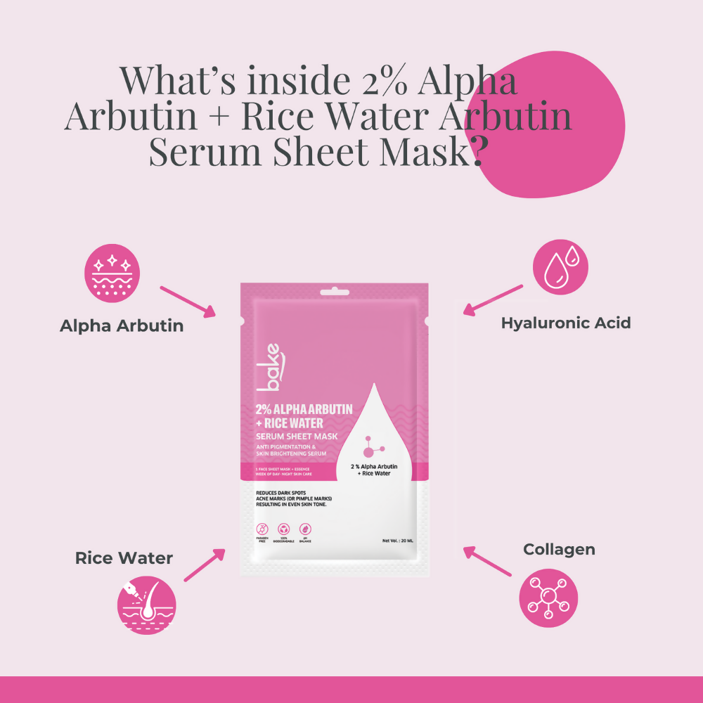 Bake 2% Alpha Arbutin + Rice Water Serum Sheet Mask - Distacart