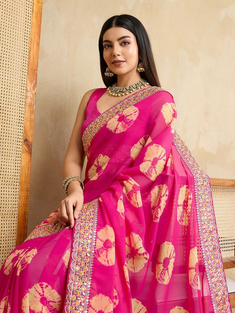 Ai Fashion Pink Georgette Bandhani Print Party Wear Saree - Distacart