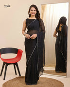 Black Georgette Designer Printed Ready To Wear Saree - Ibiza
