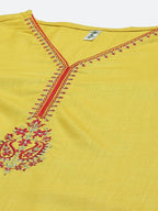 Yufta Women Mustard Yellow Layered Thread Work Kurta with Trouser and Dupatta