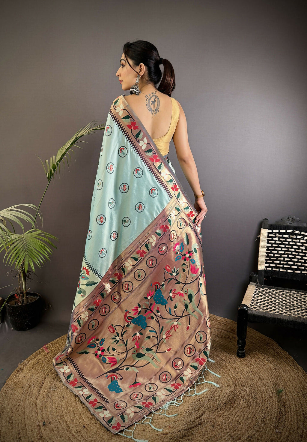 Joban Fashion Turquoise Blue Paithani Soft Silk Meenakari Saree - Distacart