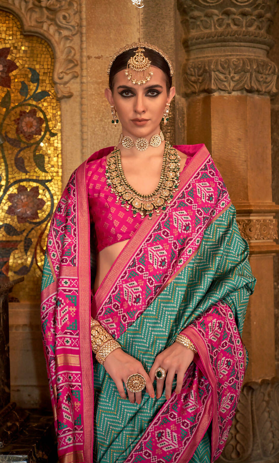 Persian Green Banarasi Weaving, Ultra Aqua Finish, Zari Work Banarasi Silk Saree - Rath Kunti