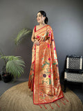 Joban Fashion Pastel Red Floral & Bird Motifs Soft Silk Paithani Saree - Distacart