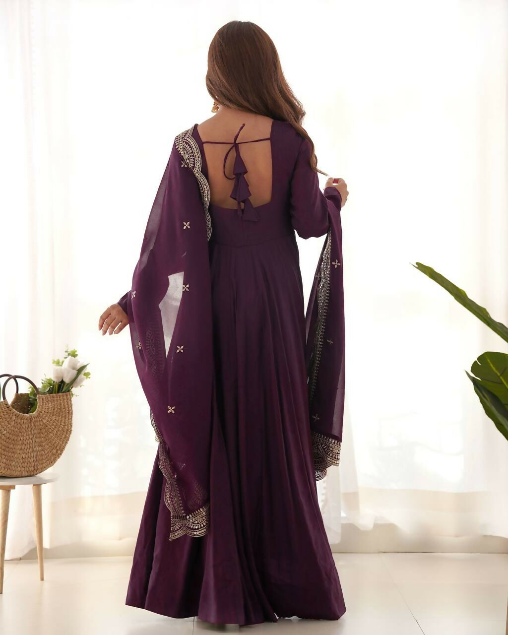 Lehenga Mart Designer Anarkali Suit With Kurta, Pant, Dupatta For Women-Wine - Distacart