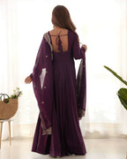 Lehenga Mart Designer Anarkali Suit With Kurta, Pant, Dupatta For Women-Wine - Distacart