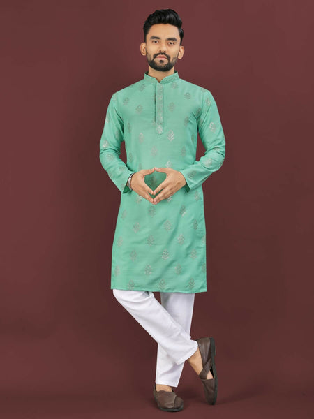 Anaita Turquoise Embroidered Silk Straight Kurta