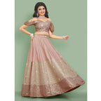 Jyoti Fashion Dusty Rose Pink Dori with Zari Thread Sequence Embroidery Cotton Silk Lehenga Choli with Dupatta