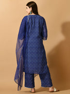 Myshka Women's Blue Embroidered Party Kurta Sets