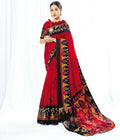 Red Chanderi Cotton Floral Printed Saree With Unstitched Blouse Piece - Kathika
