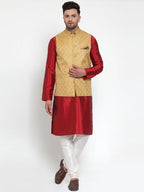 Jompers Men's Beautiful Gold Woven Jacquard Nehru Jacket