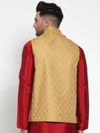 Jompers Men's Beautiful Gold Woven Jacquard Nehru Jacket