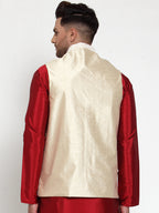 Jompers Men's Beige Embroidered Nehru Jacket