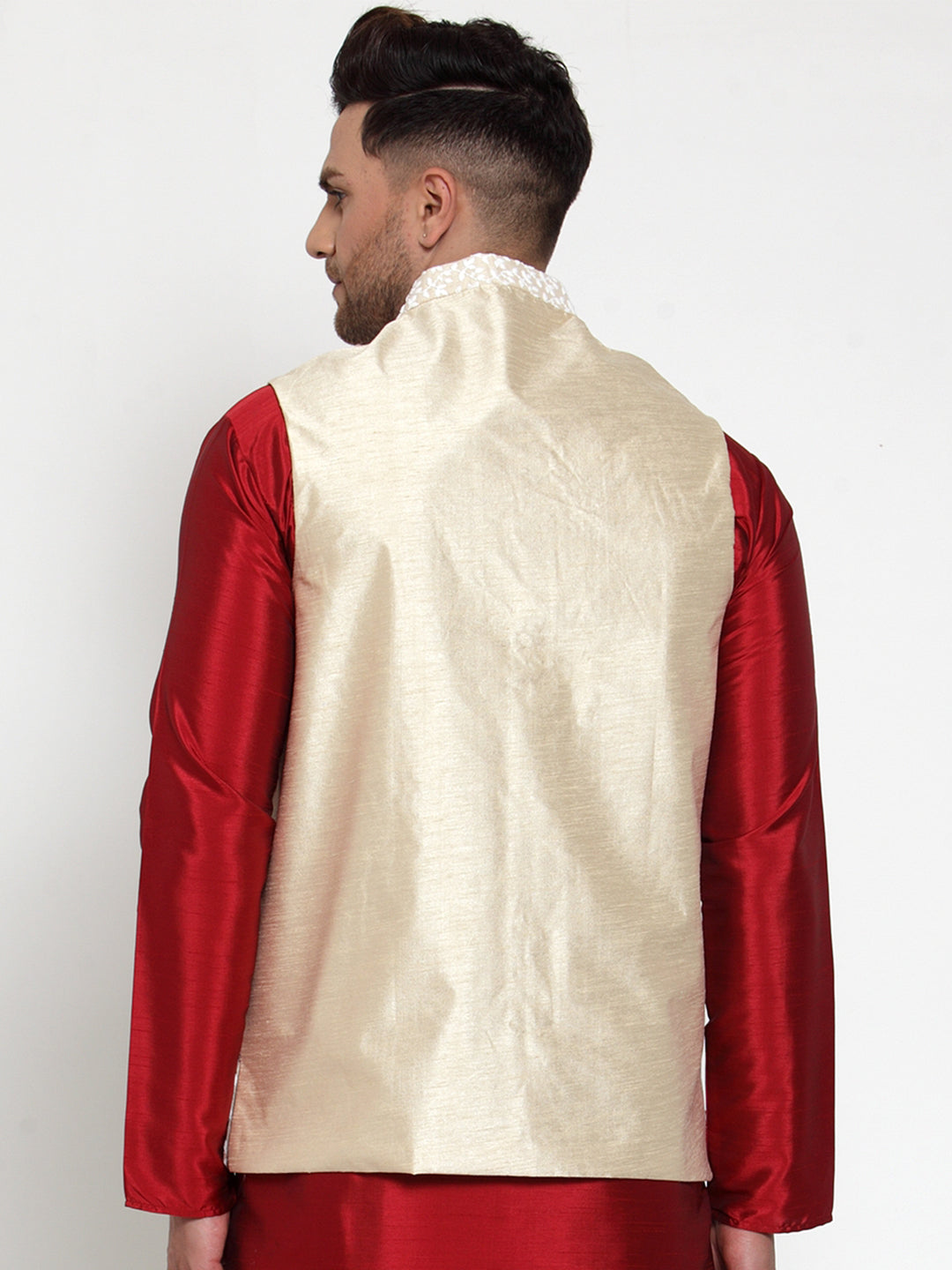 Jompers Men's Beige Embroidered Nehru Jacket