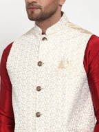 Jompers Men's Beige Embroidered Nehru Jacket