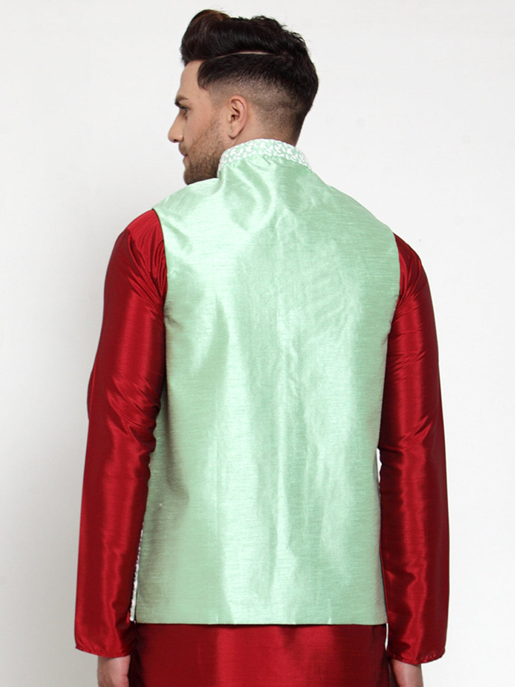 Jompers Men's Green Embroidered Nehru Jacket