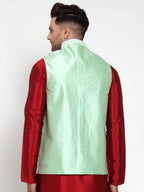 Jompers Men's Green Embroidered Nehru Jacket