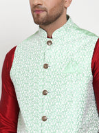 Jompers Men's Green Embroidered Nehru Jacket