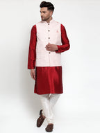 Jompers Men's Beautiful Pink Embroidered Nehru Jacket
