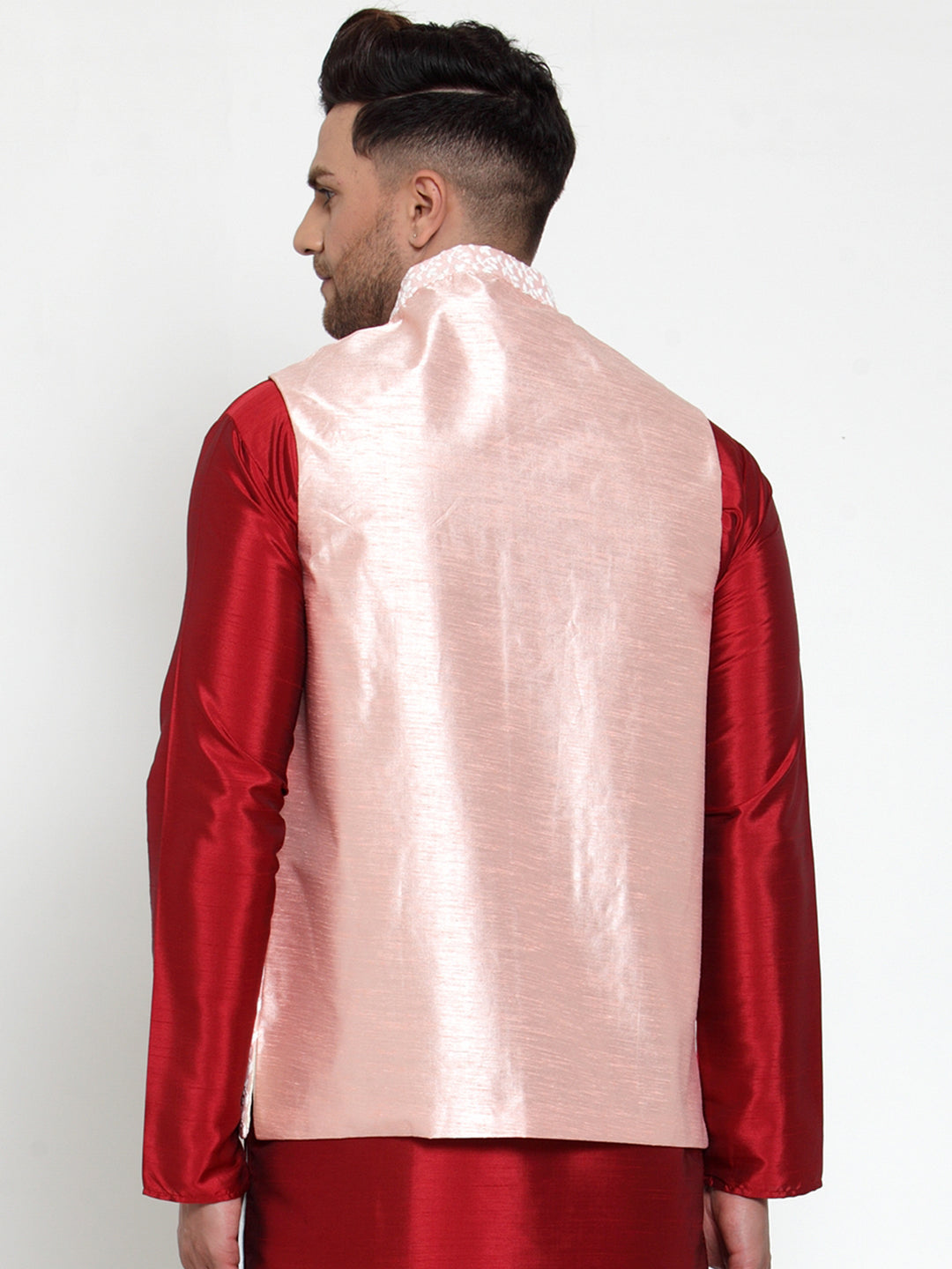 Jompers Men's Beautiful Pink Embroidered Nehru Jacket