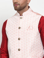 Jompers Men's Beautiful Pink Embroidered Nehru Jacket