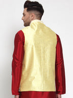 Jompers Men's Yellow Embroidered Nehru Jacket