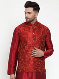Jompers Men's Maroon Embroidered Nehru Jacket