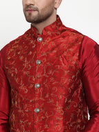 Jompers Men's Maroon Embroidered Nehru Jacket