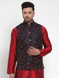 Jompers Men's Navy Embroidered Nehru Jacket