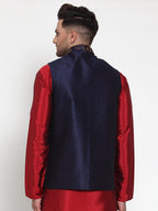 Jompers Men's Navy Embroidered Nehru Jacket