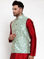 Jompers Men's Blue Embroidered Nehru Jacket
