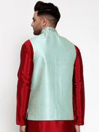Jompers Men's Blue Embroidered Nehru Jacket