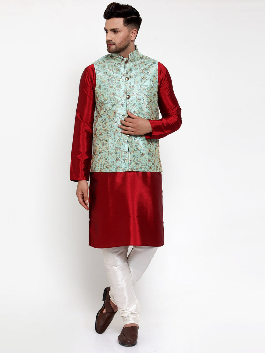 Jompers Men's Blue Embroidered Nehru Jacket