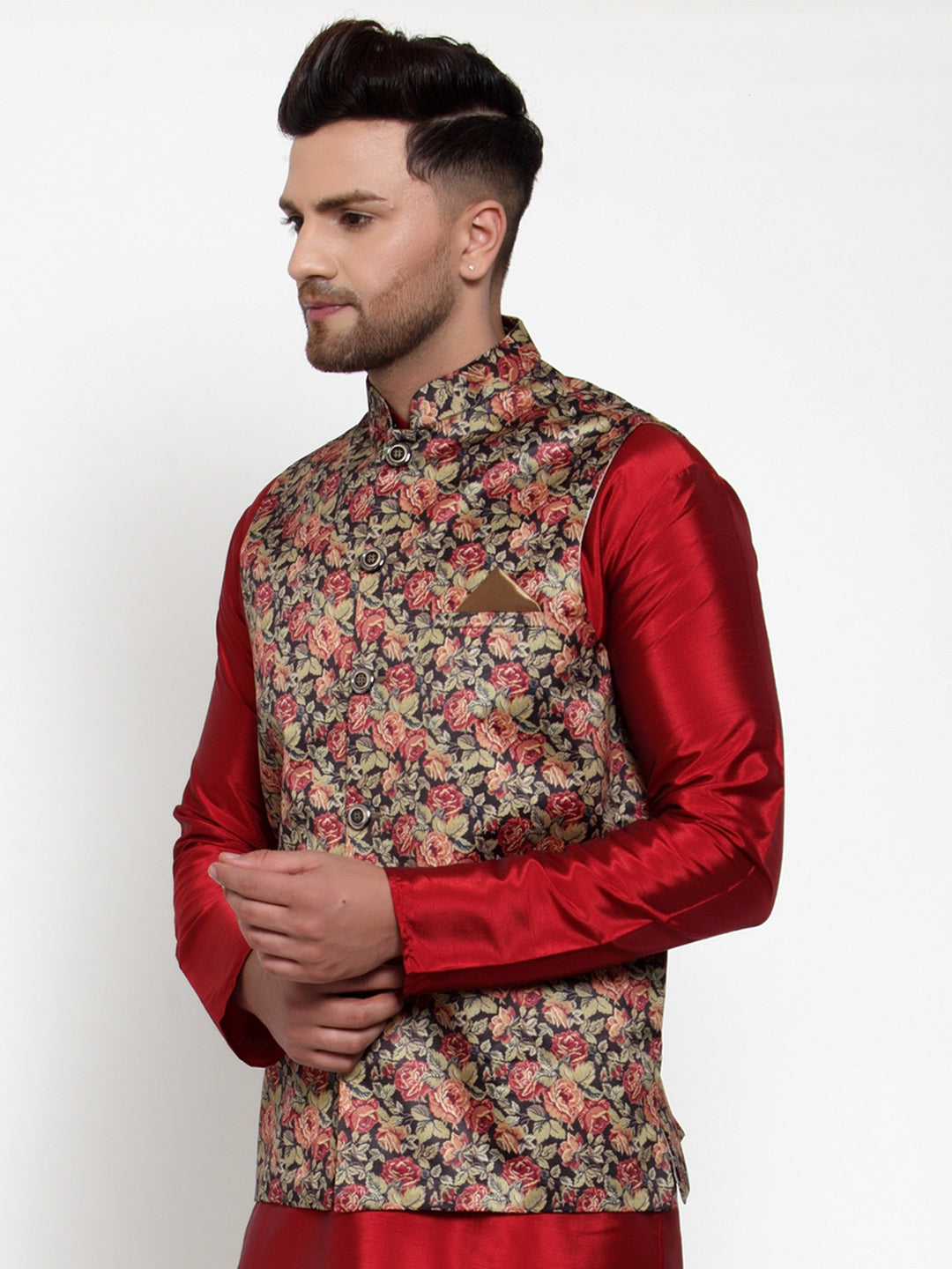 Jompers Men's Beautiful Black Printed Nehru Jacket