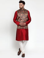 Jompers Men's Beautiful Black Printed Nehru Jacket