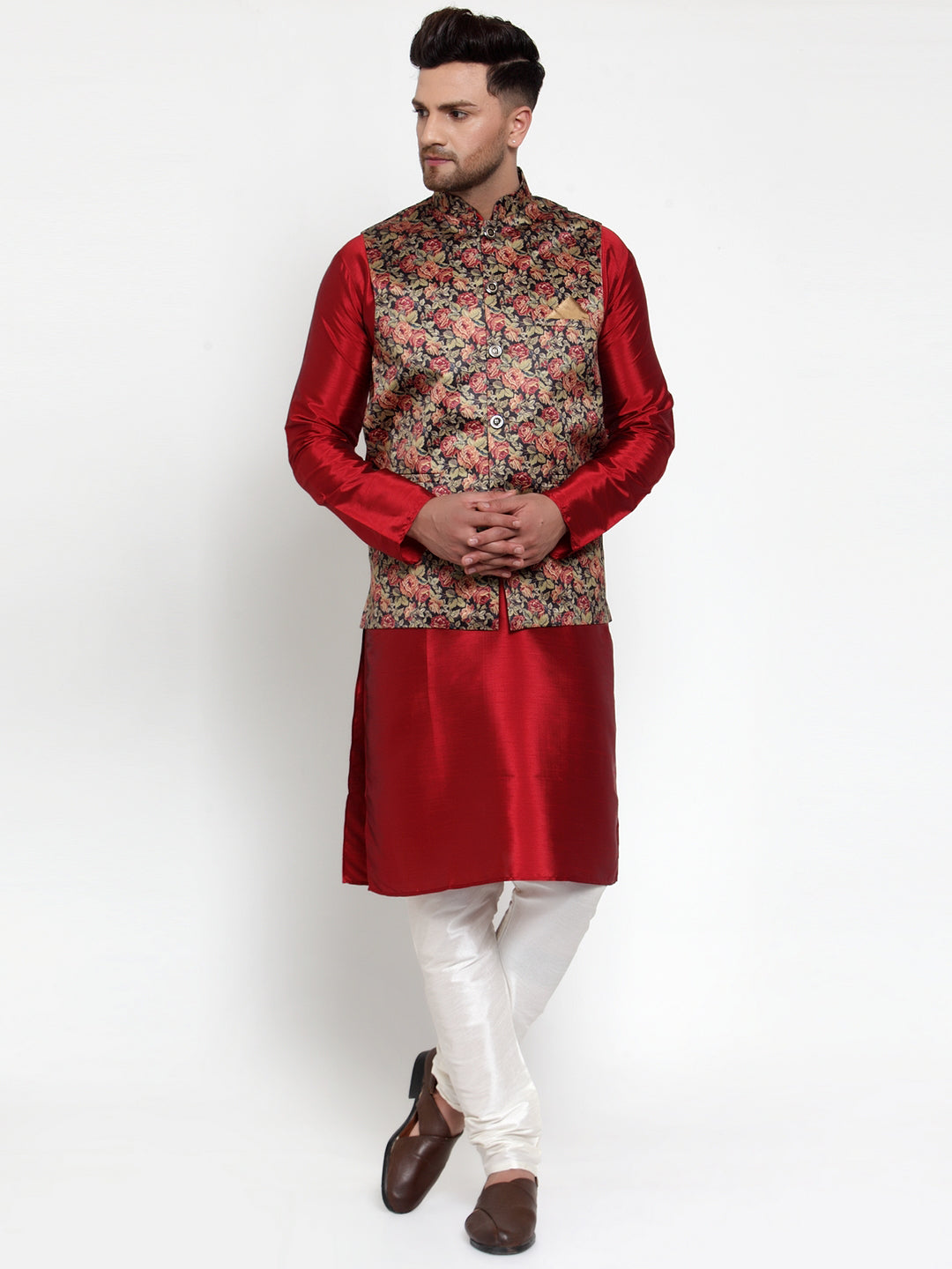Jompers Men's Beautiful Black Printed Nehru Jacket