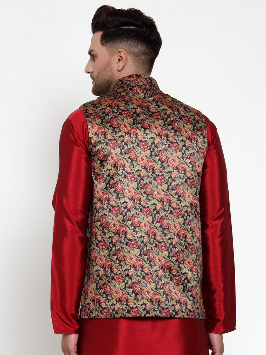 Jompers Men's Beautiful Black Printed Nehru Jacket