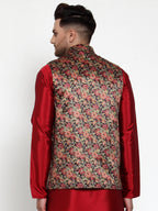 Jompers Men's Beautiful Black Printed Nehru Jacket