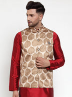 Jompers Men's Brown Printed Nehru Jacket