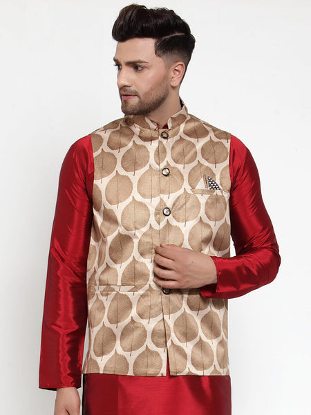 Jompers Men's Brown Printed Nehru Jacket