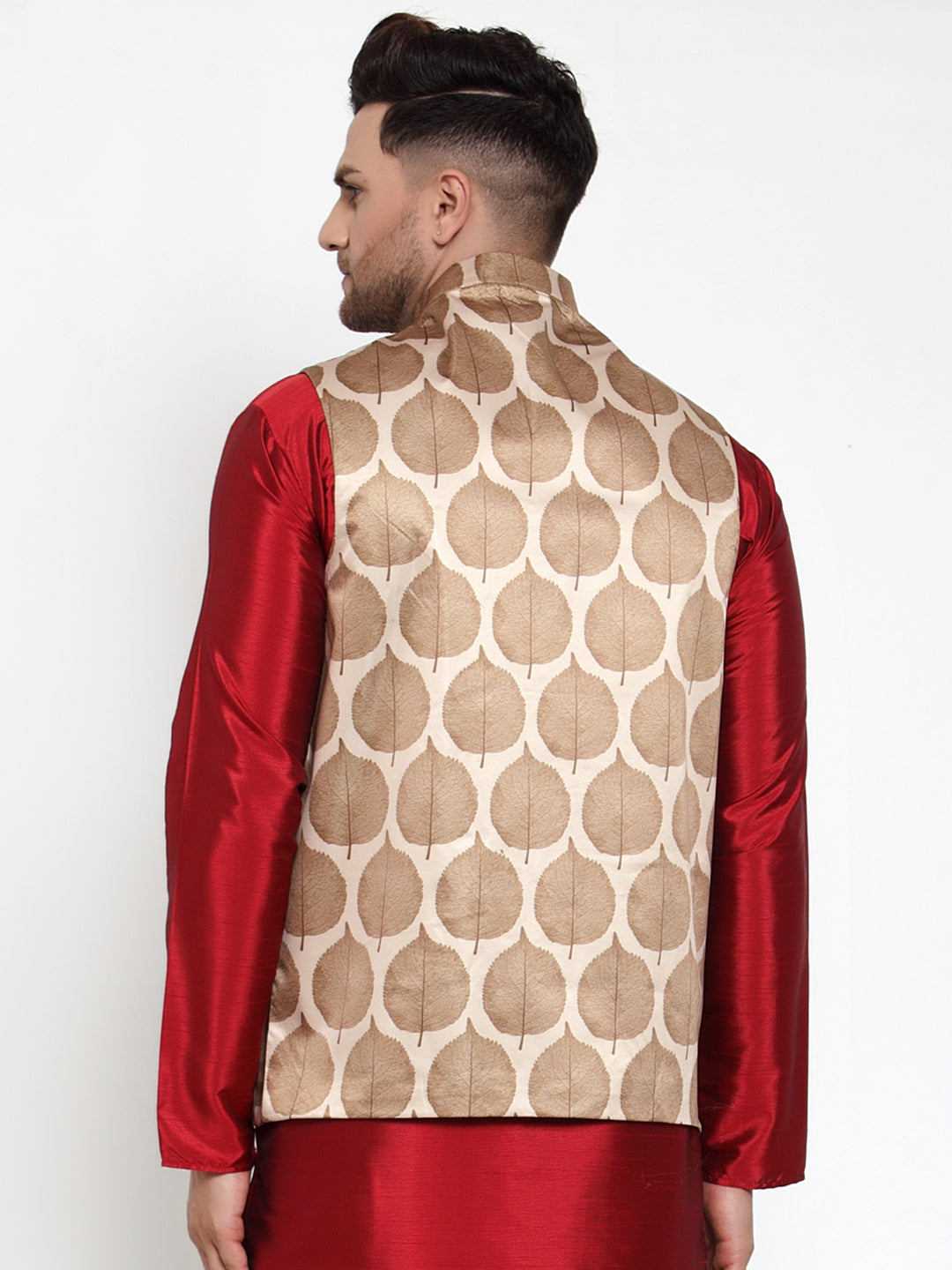 Jompers Men's Brown Printed Nehru Jacket