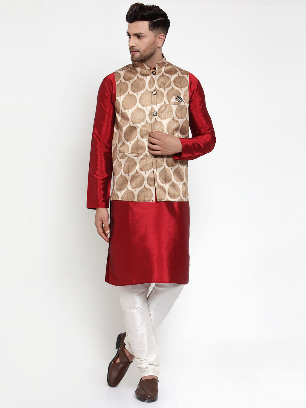Jompers Men's Brown Printed Nehru Jacket