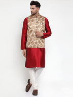 Jompers Men's Brown Printed Nehru Jacket