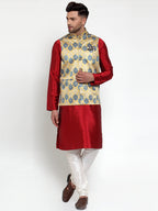 Jompers Men's Gold Printed Nehru Jacket