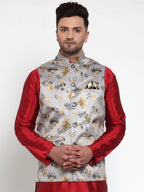 Jompers Men's Grey Printed Nehru Jacket