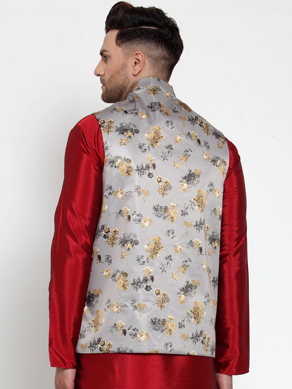 Jompers Men's Grey Printed Nehru Jacket