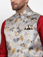 Jompers Men's Grey Printed Nehru Jacket